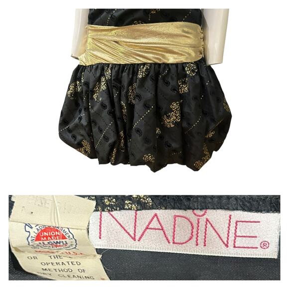 Vintage 1980s Black & Gold Strapless Bubble Hem Mini Dress - - Picture 4 of 4